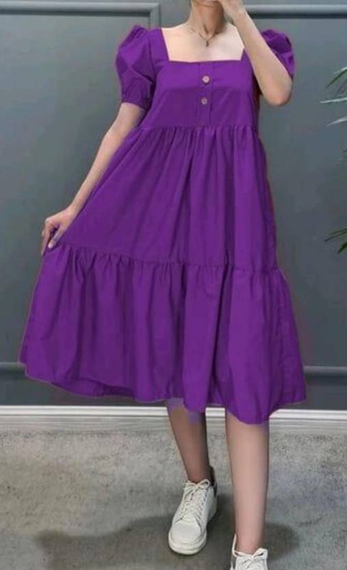 Neminath Women Fit and Flare Purple Knee Length Dress