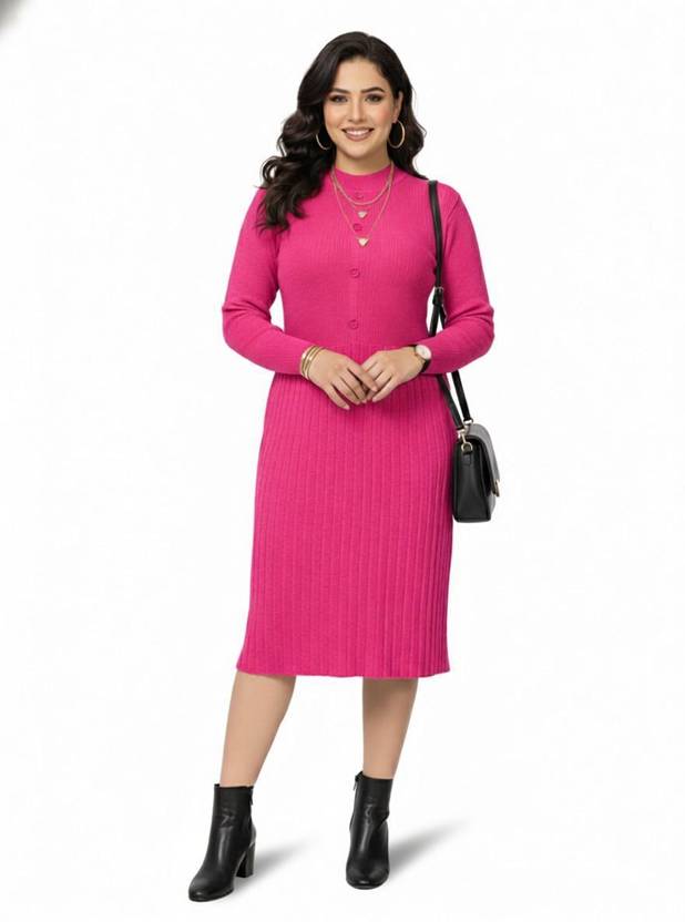 Lasoon Women Pleated Pink Above Knee/Mid Thigh Length Dress
