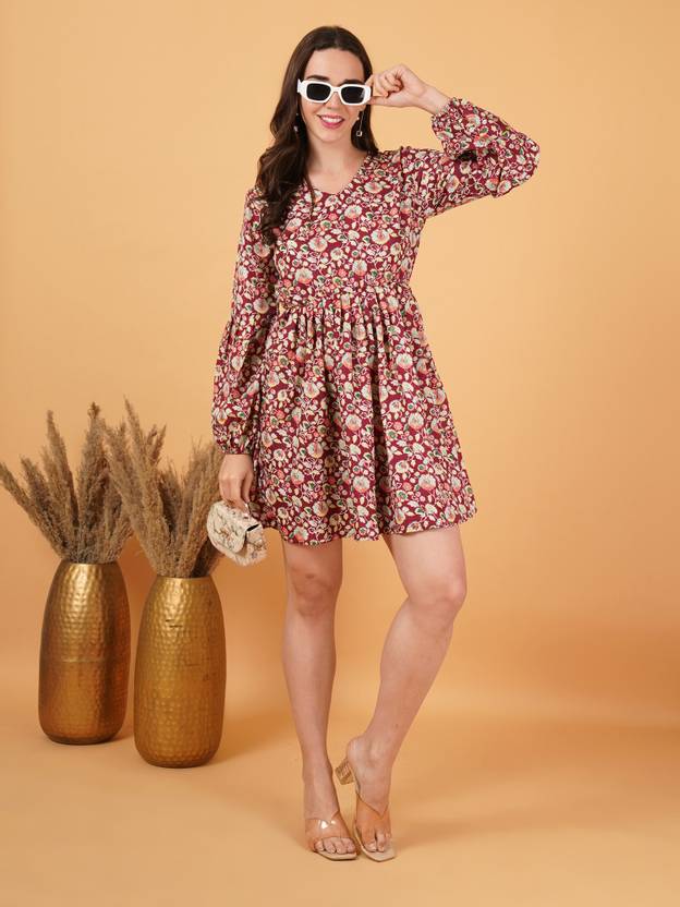 KALPHEM Women Peplum Pink Knee Length Dress