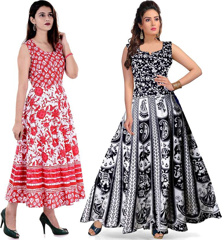 Women A-line Black, Red, White Dress