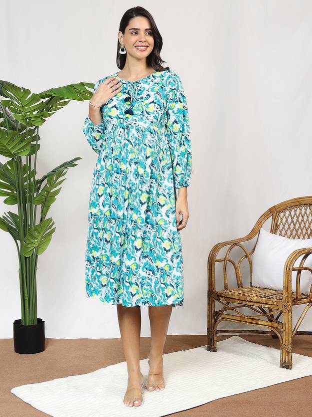 MomToBe Women Fit and Flare Multicolor Midi/Calf Length Dress