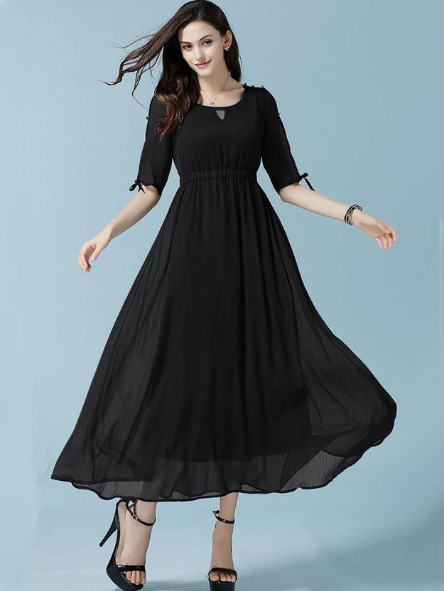 GRISHU COLLECTION Women Fit and Flare Black Maxi/Full Length Dress