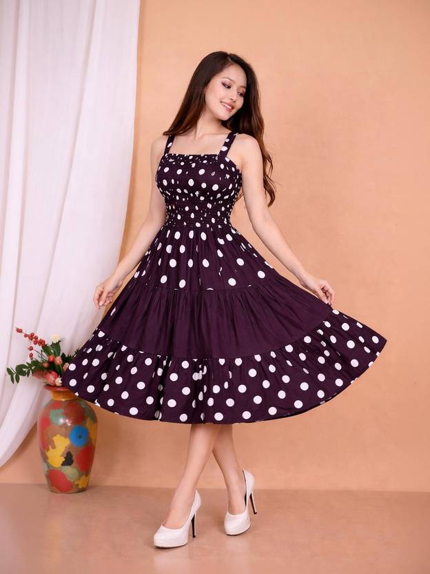 femmora Women Fit and Flare Purple Below Knee Dress