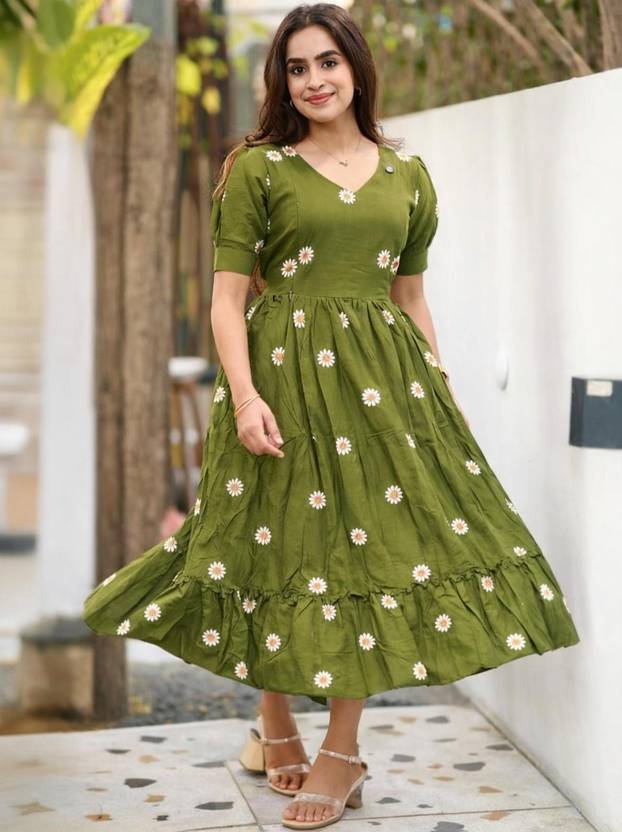 Benicia Fashion Hub Women Gown Green Below Knee Dress