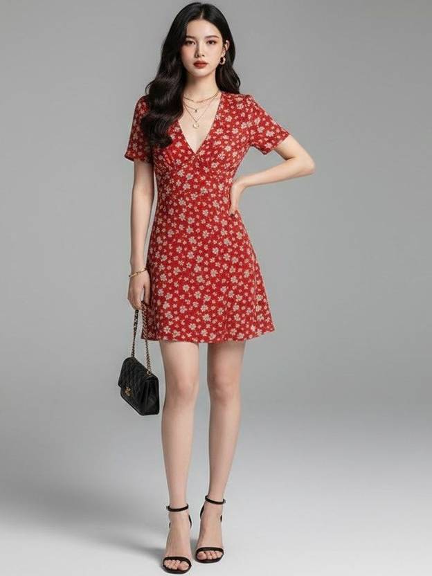 Suo Women A-line Red Mini/Short Dress