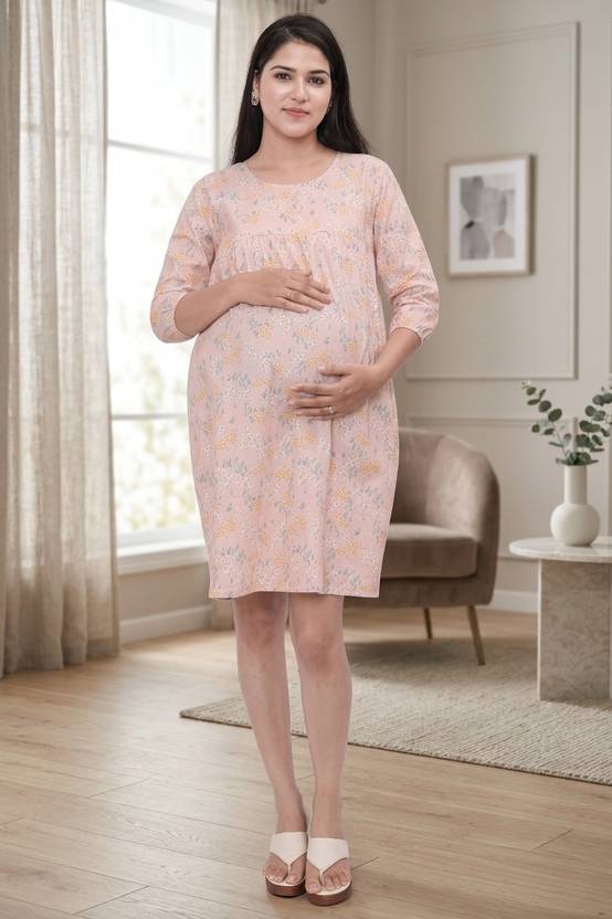 mama & bebe Women Shift Beige Knee Length Dress