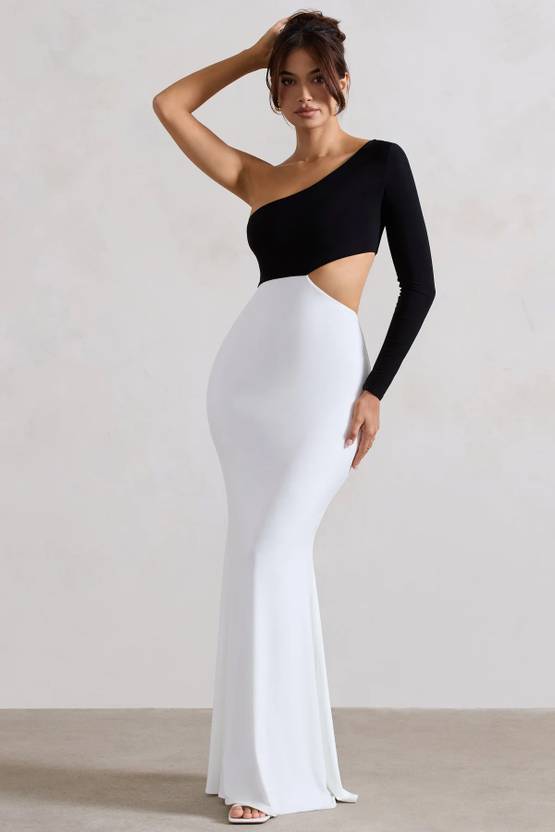 Clafoutis Women Bodycon Black, White Maxi/Full Length Dress