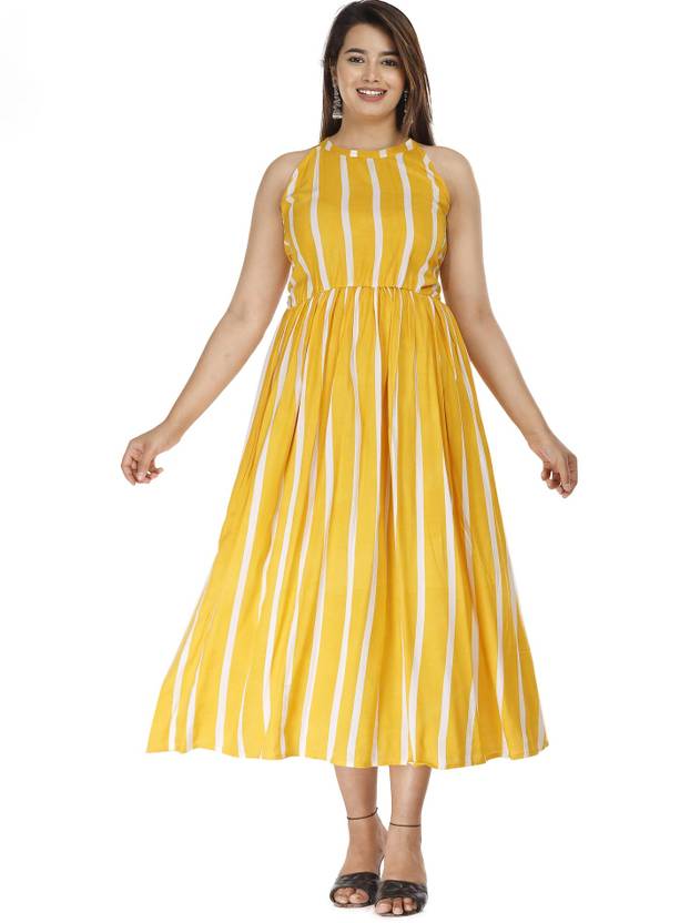 ANNEIV Women Fit and Flare Yellow Maxi/Full Length Dress