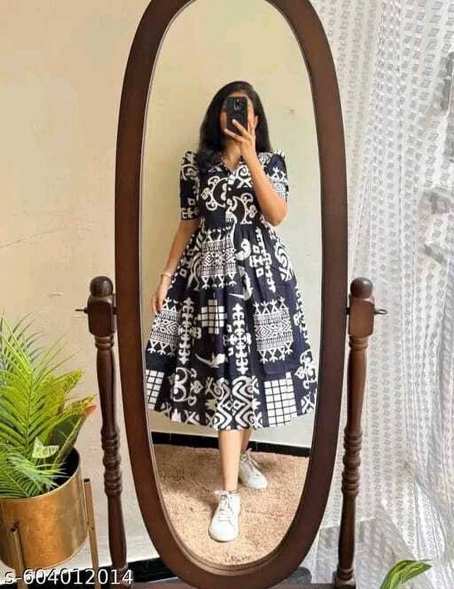 KISHORIFASHION Women Shirt Blue Midi/Calf Length Dress