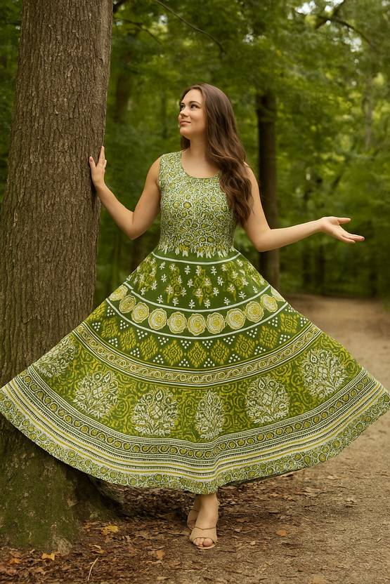 AALIVAAS Women Fit and Flare Green Midi/Calf Length Dress
