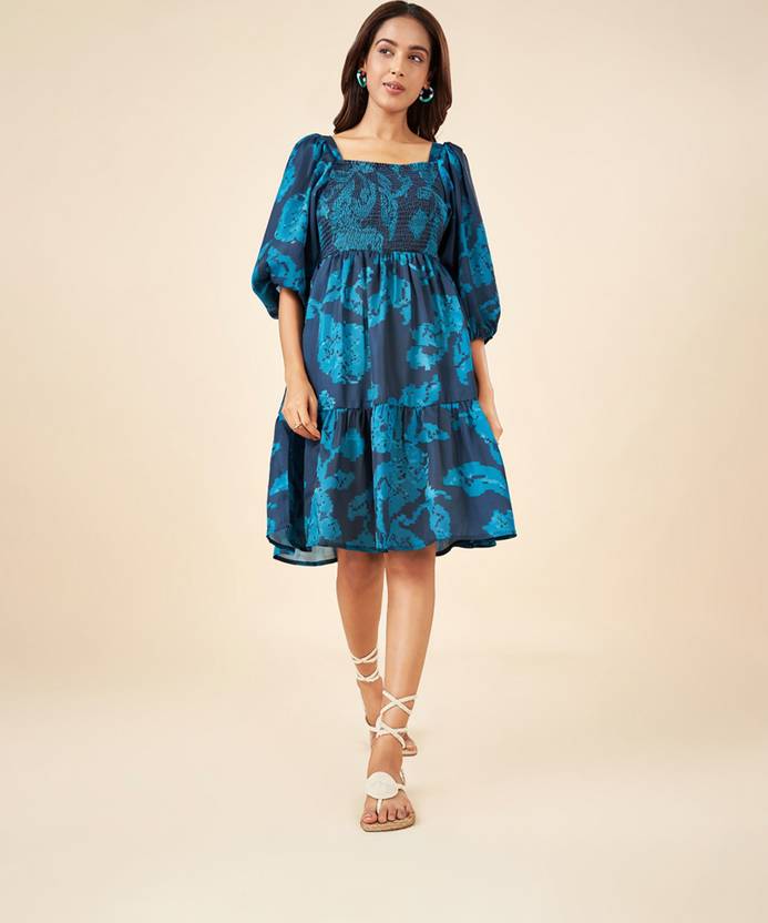 Akkriti by Pantaloons Women Tiered Blue Knee Length Dress