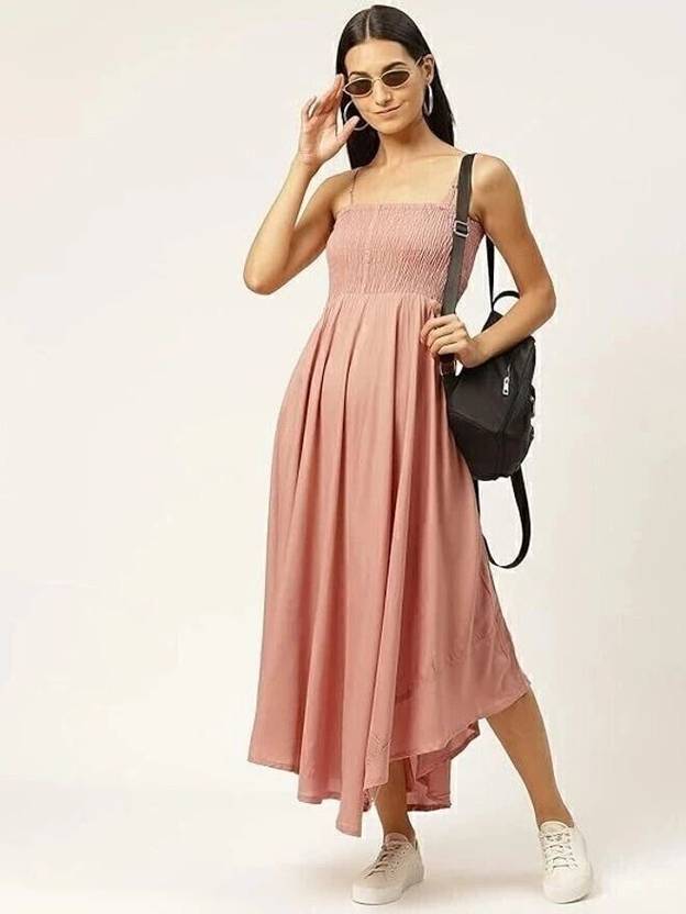 VYMO Women A-line Pink Ankle Length Dress