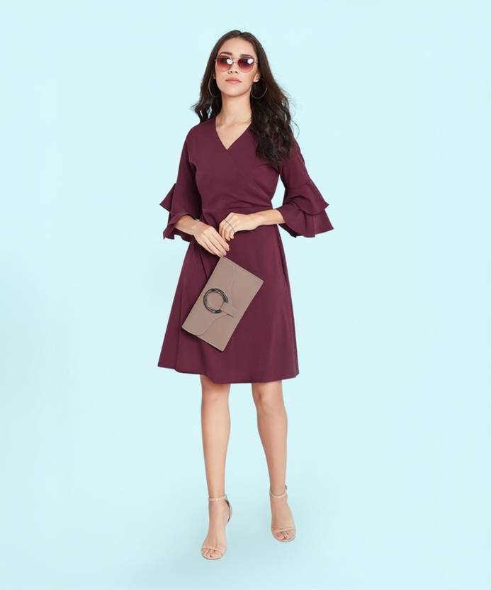 Uptownie Lite Women Layered Maroon Knee Length Dress