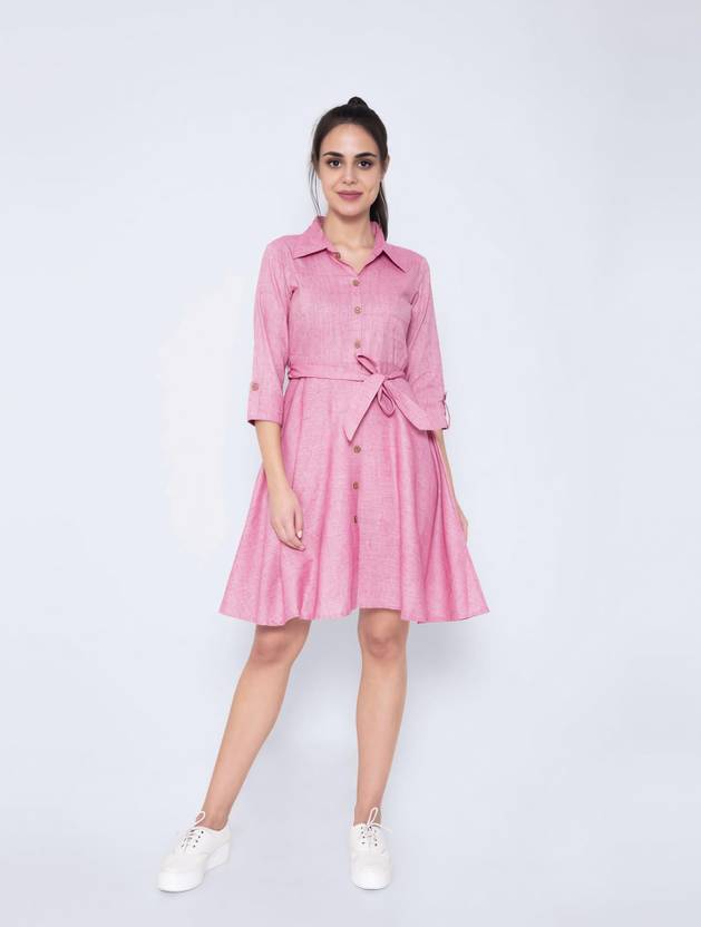 God Bless Women Fit and Flare Pink Knee Length Dress