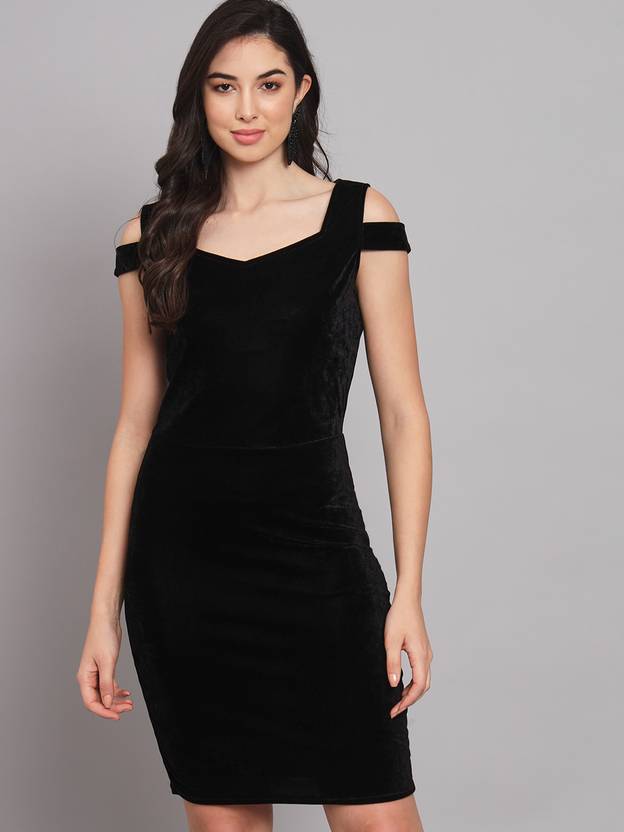 Vaararo Women Bodycon Black Above Knee/Mid Thigh Length Dress
