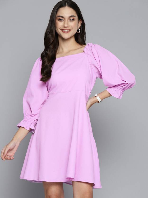 DENNISON Women Fit and Flare Purple Above Knee/Mid Thigh Length Dress