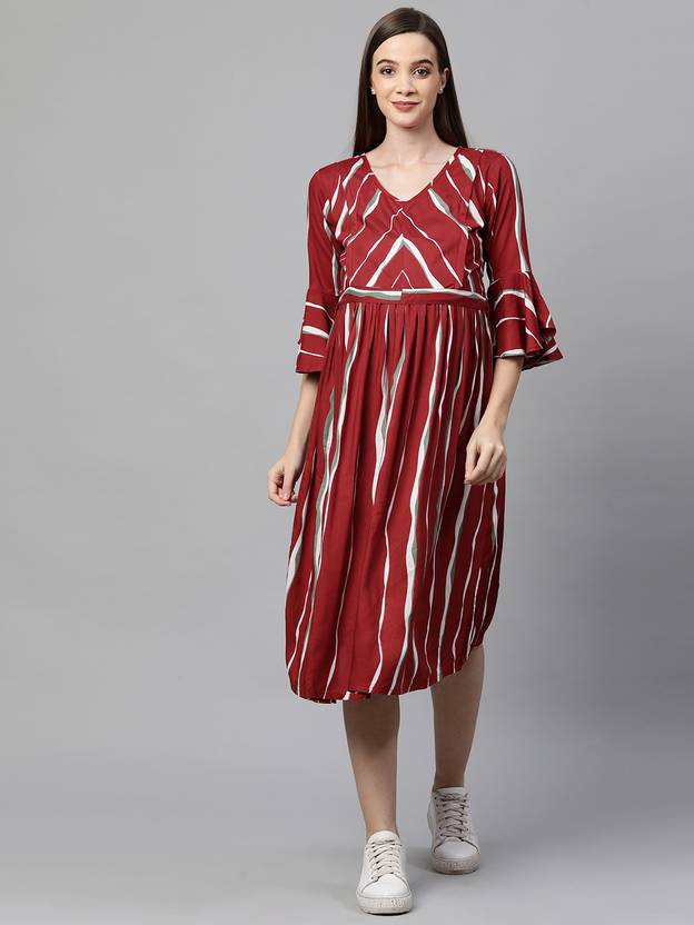 MomToBe Women Fit and Flare Red Midi/Calf Length Dress