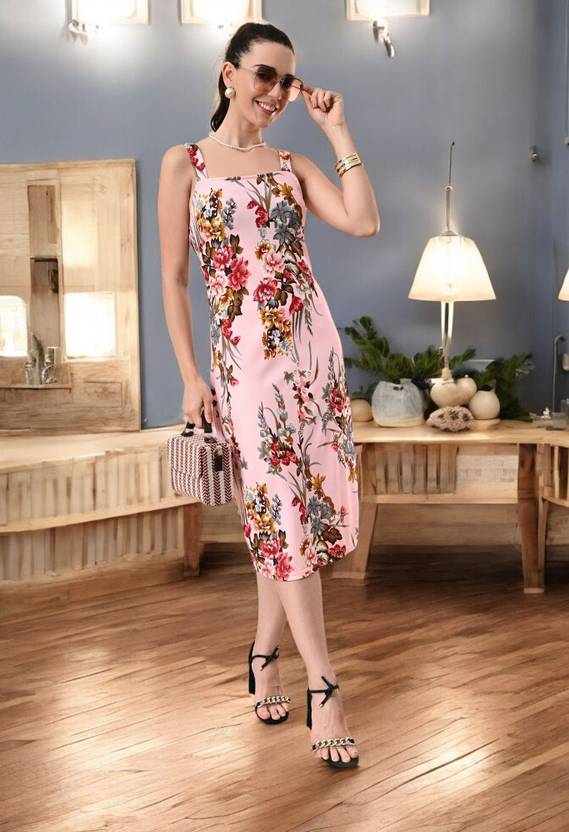 Sfotyy Women Bodycon Pink Knee Length Dress