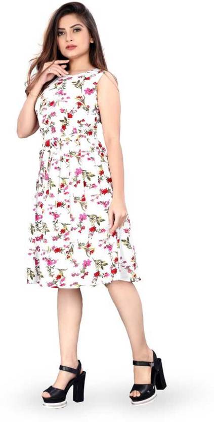 Women Fit and Flare White Dress