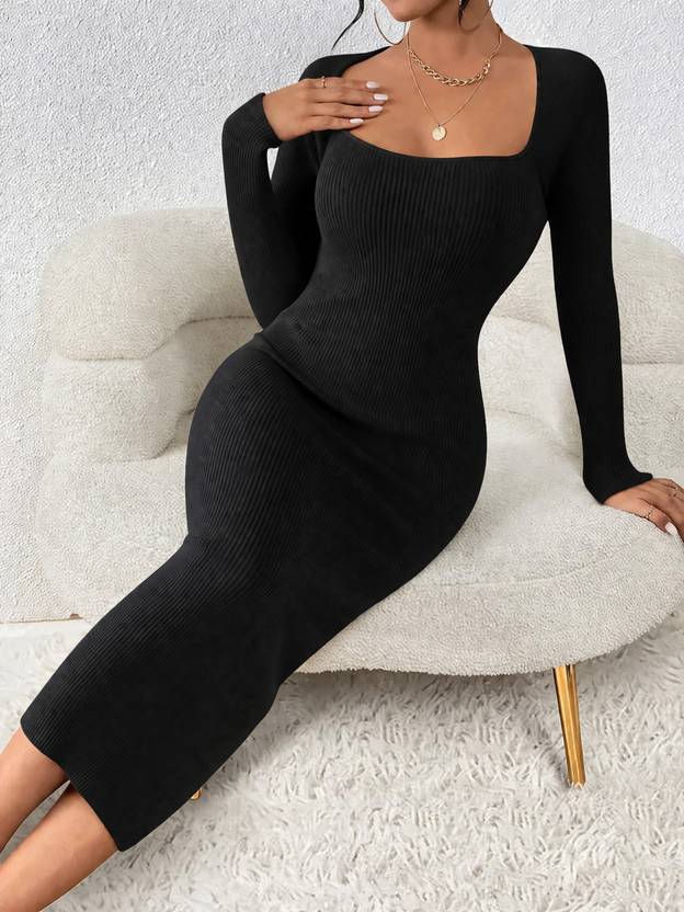 Traquila Women Bodycon Black Below Knee Dress