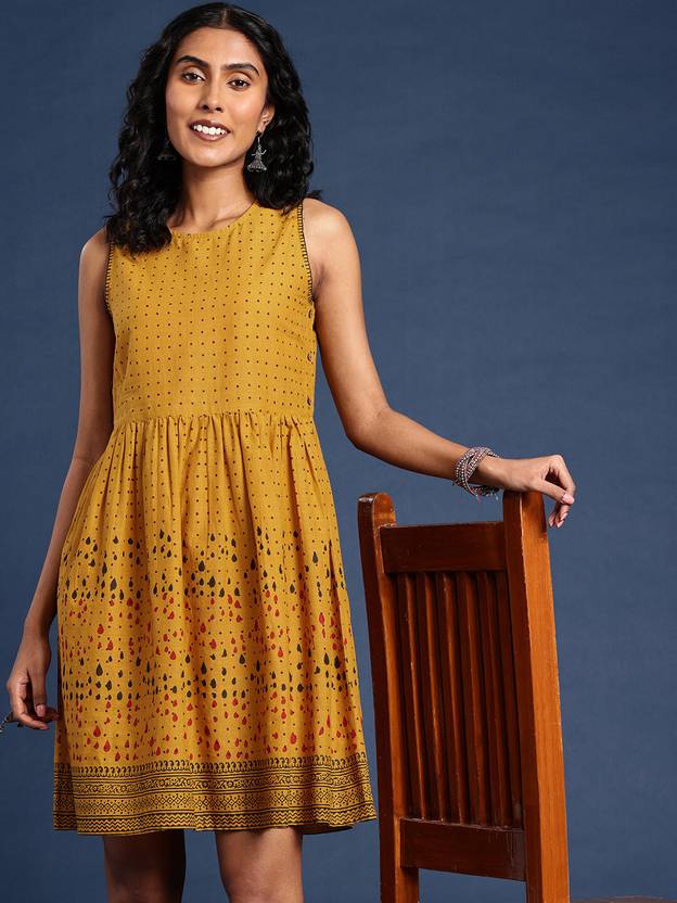Taavi Women A-line Yellow Above Knee/Mid Thigh Length Dress