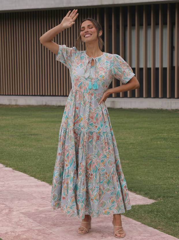 Larqi Women Fit and Flare Multicolor Midi/Calf Length Dress