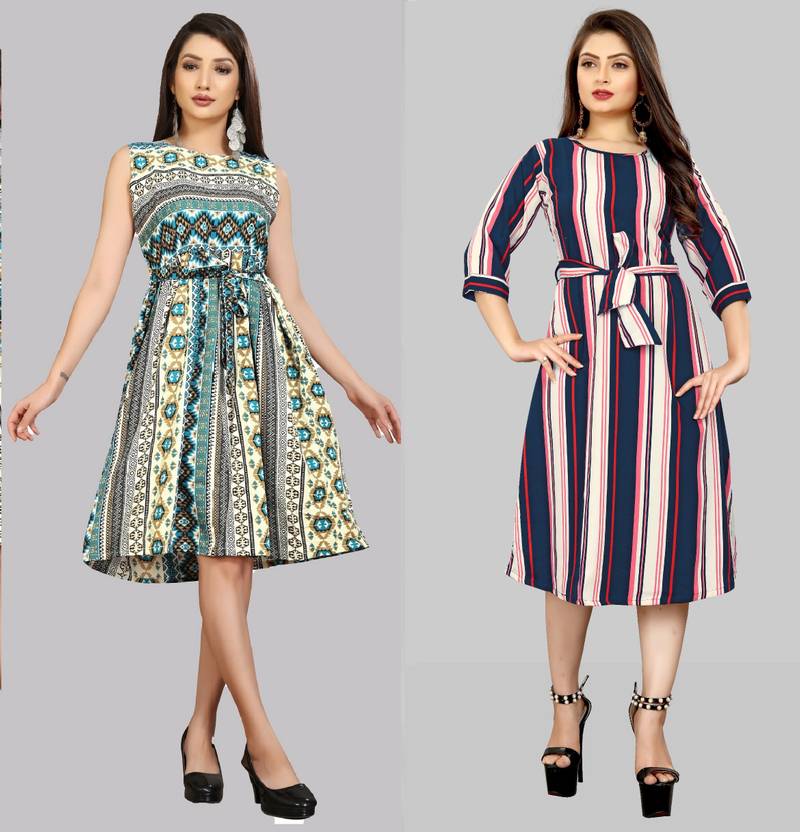 Women Fit and Flare Multicolor Dress