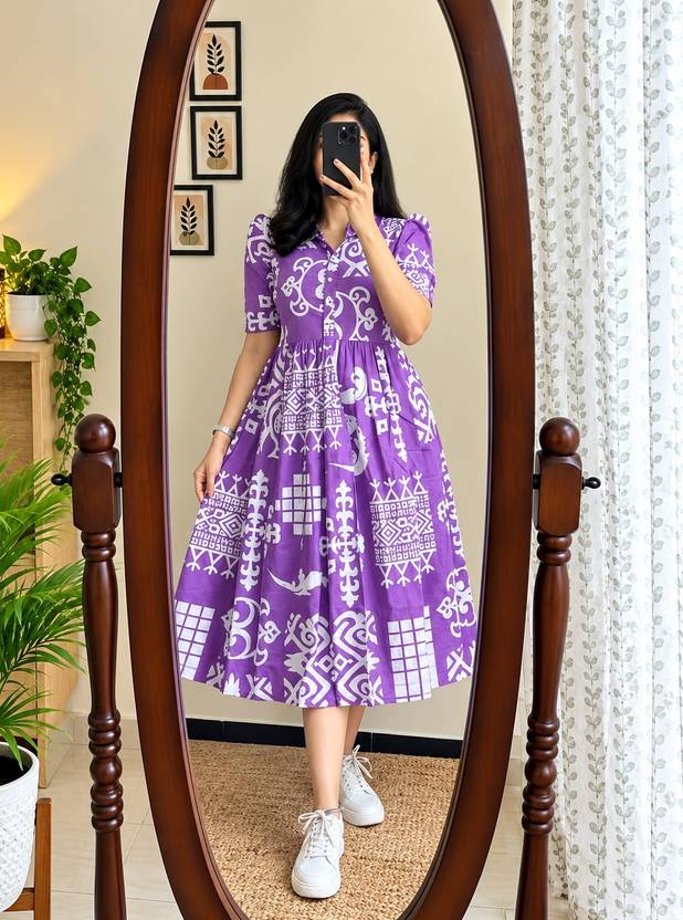 KISHORIFASHION Women Gown Purple Midi/Calf Length Dress
