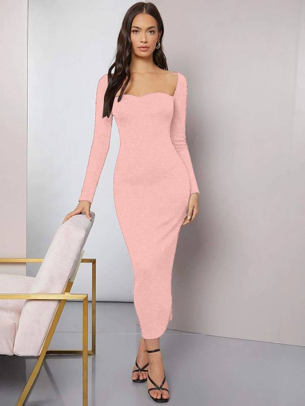 Alekya Women Bodycon Pink Maxi/Full Length Dress