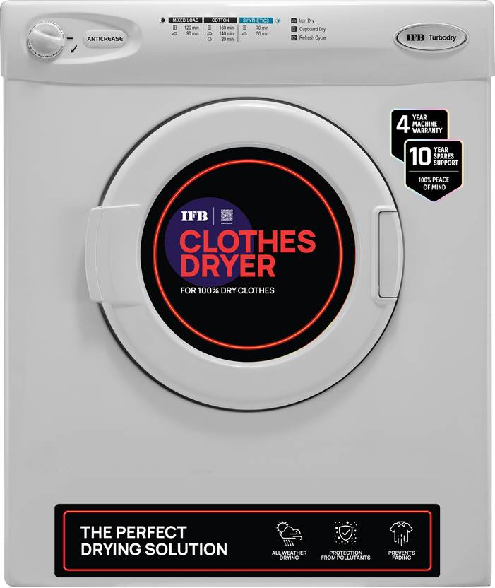 IFB 5.5 kg with 99.9 Dry Clothes Dryer with Inbuilt Heater White