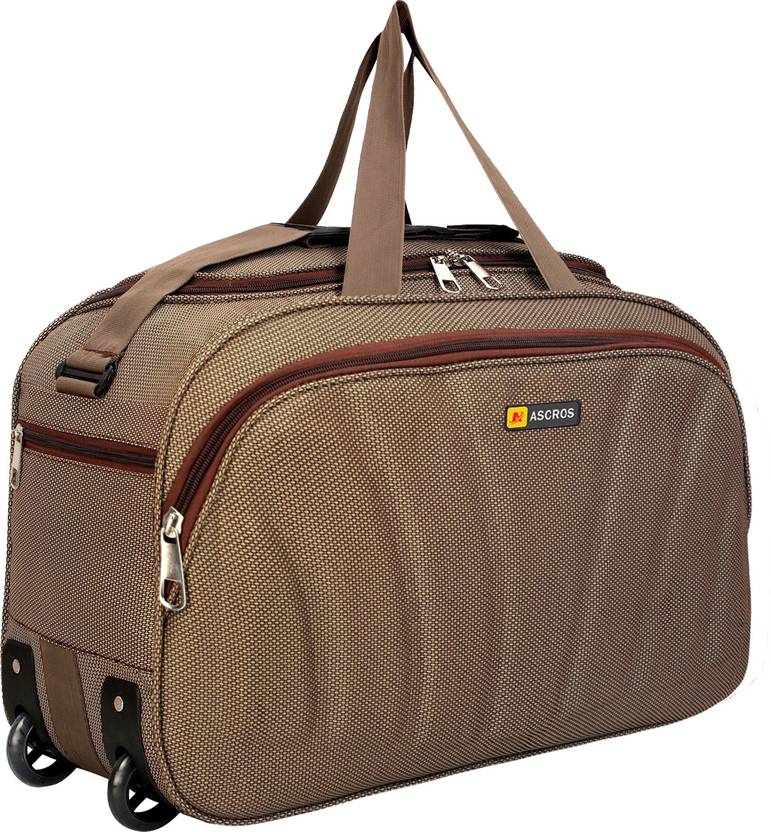 ASCROS 60 L Strolley Duffel Bag - Light weight travel luggage bag with wheels for Men & Women - Brown - Large Capacity