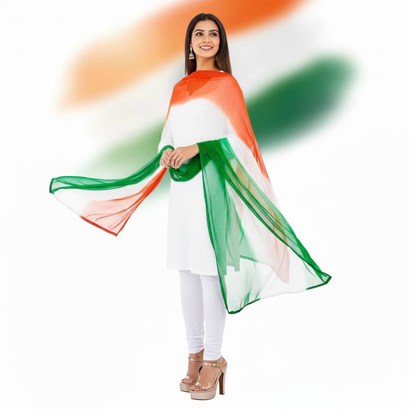 ASIDEA Chiffon Printed Orange, White, Green Women Dupatta