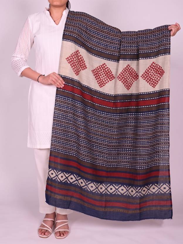 AHIKA Cotton Blend Printed Blue Women Dupatta