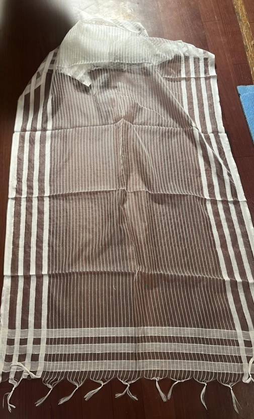 LinenIndia Khadi Cotton, Linen Blend Woven White Women Dupatta