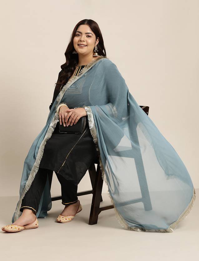 Varanga Net Embroidered Grey Women Dupatta