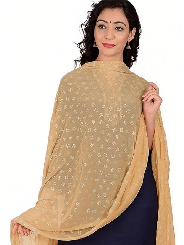Kemza Chiffon Printed Beige Women Dupatta
