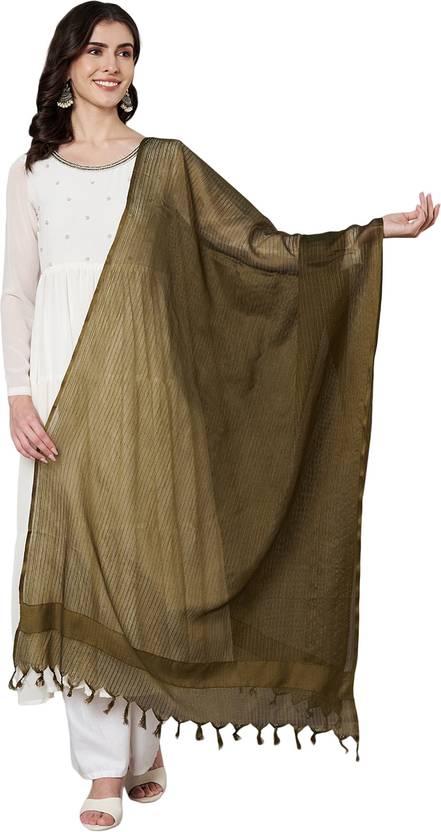 MUFFLY Pure Cotton Self Design Light Green Women Dupatta