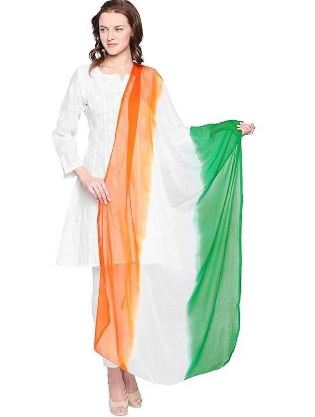 ASIDEA Chiffon Printed Orange, White, Green Women Dupatta