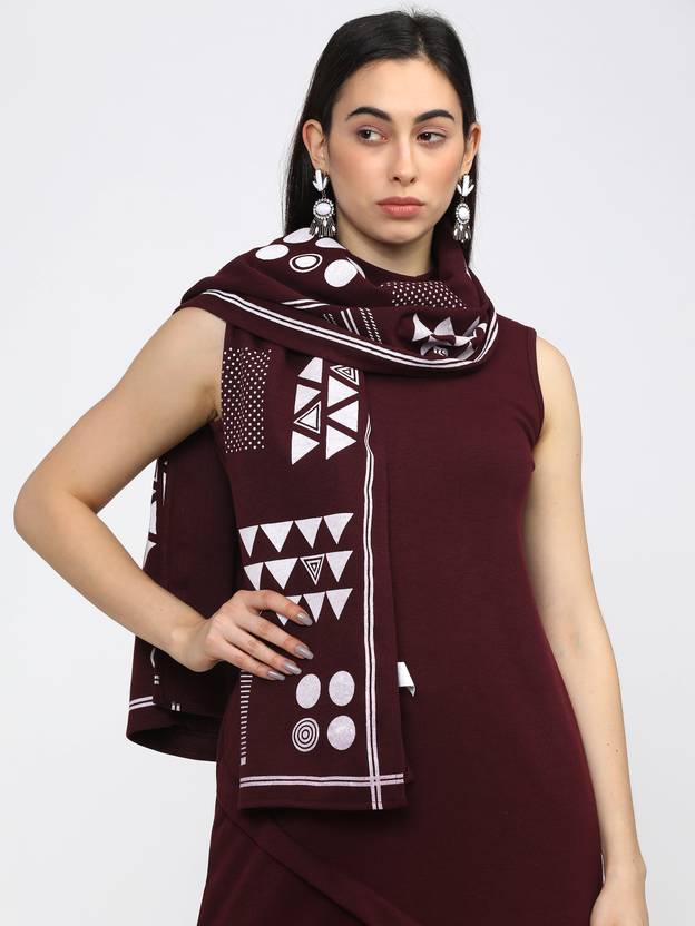Vishudh Cotton Blend Printed Maroon Women Dupatta