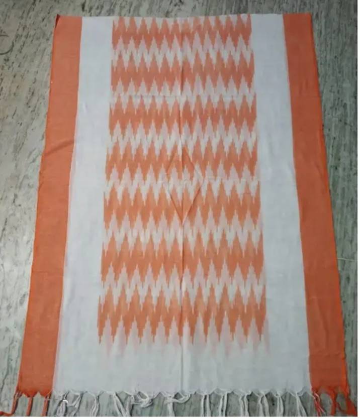 LinenIndia Pure Cotton Woven, Printed Orange, White Women Dupatta
