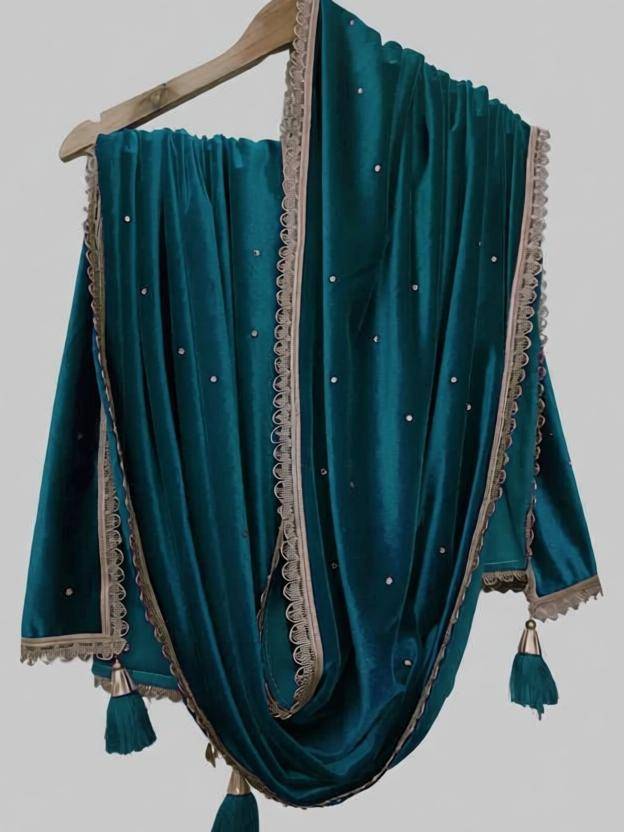 Progetto Velvet Embellished Blue Women Dupatta