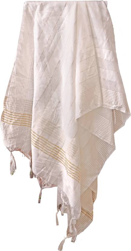 Nylon Embellished, Self Design, Striped White Women Dupatta