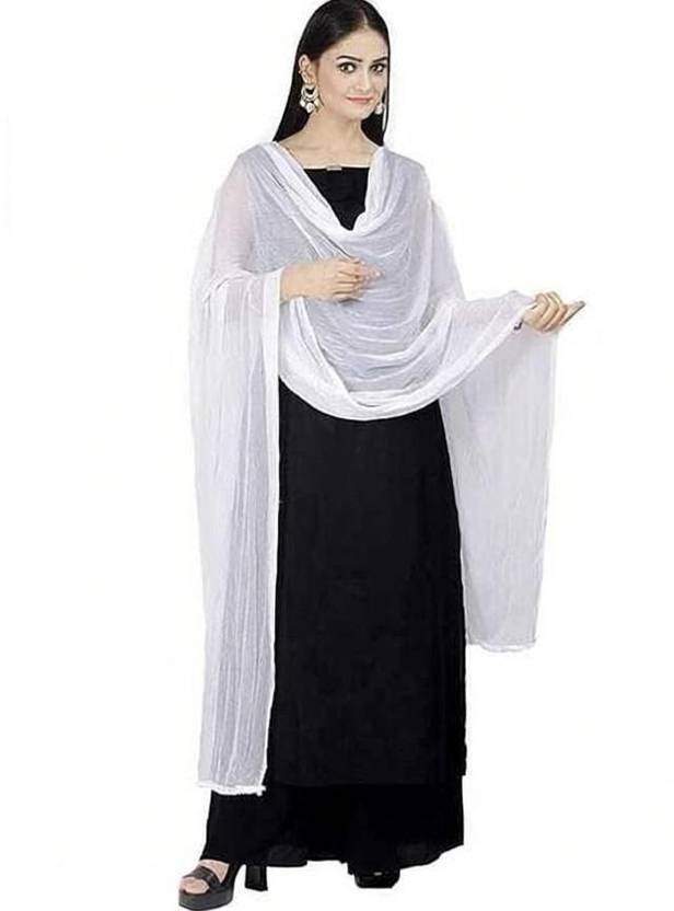 VaIdehi Chiffon Solid White Women Dupatta