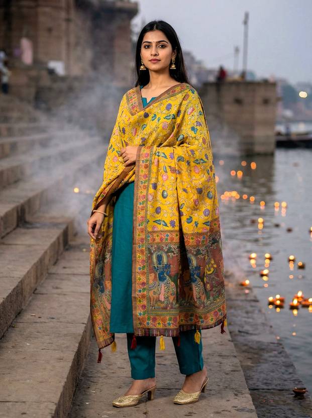kaizen texo fab Cotton Blend, Linen Blend Printed Multicolor Women Dupatta