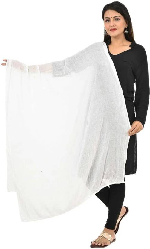 VaIdehi Cotton Blend Solid White Women Dupatta
