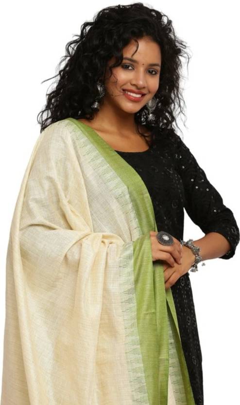 LinenIndia Khadi Cotton, Cotton Blend Woven Beige Women Dupatta