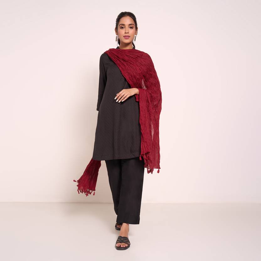 Rangmanch by Pantaloons Polyester Solid Maroon Women Dupatta
