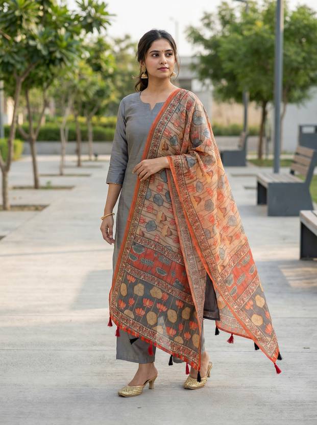 kaizen texo fab Cotton Blend, Linen Blend Printed Multicolor Women Dupatta