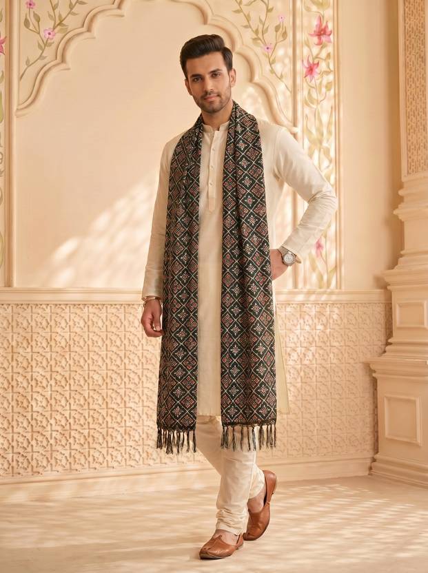 Zamour Chiffon Printed Black Men Dupatta