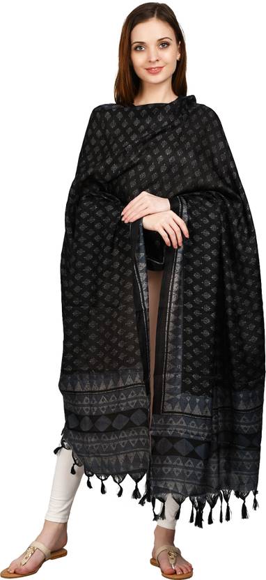 KARTHAV FASHION Polyester Printed Black Women Dupatta
